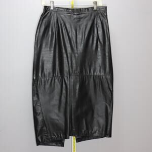 Vintage S & U‎ Fashions Black Leather Midi Skirt Size 14 Y2K runs small (12)